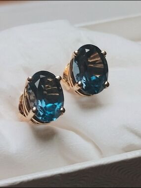 London Blue Topaz in 14k Yellow Gold Studs (with Valuation and Comps)